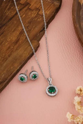 ISAMORA Brass Silver Green, Silver Jewellery Set(Pack of 1)