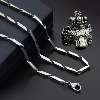 SAIIZEN Rice Chain with KGF RIng Combo For Men and Boys Rhodium Plated Stainless Steel Chain Set