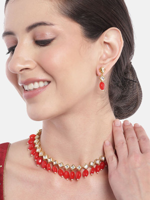 ANOUK Brass Gold-plated Red Jewellery Set(Pack of 1)