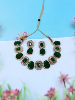 R A Enterprises Alloy Gold-plated Green Jewellery Set(Pack of 1)