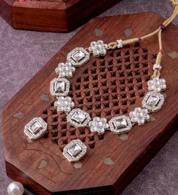 SATRANGI JEWEL Alloy Gold-plated Gold, White Jewellery Set(Pack of 1)