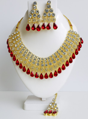 VIKAFIYA Alloy Gold-plated Maroon Jewellery Set(Pack of 3)