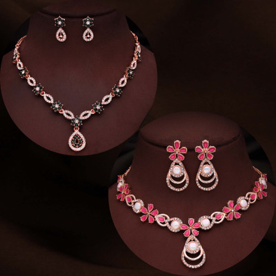 Vedda Brass Gold-plated Rose Gold, Green, Pink Jewellery Set(Pack of 1)