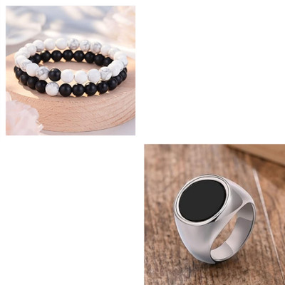 Vipunj Crystal, Stainless Steel Sterling Silver Black, White, Silver Jewellery Set(Pack of 2)