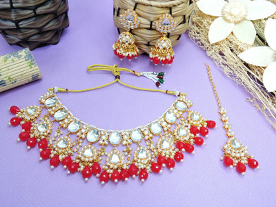 VATSALYA creation Alloy Gold-plated Red Jewellery Set(Pack of 1)