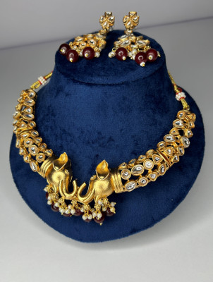 LAVANYA LUXURY Copper Gold-plated Gold, Maroon Jewellery Set(Pack of 3)