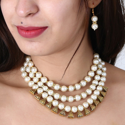 Shine Hub Alloy Gold-plated White Jewellery Set(Pack of 1)