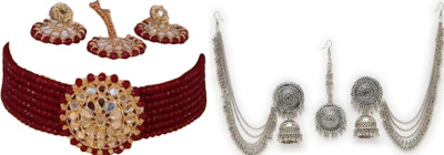 JMBW INTERNATIONAL Alloy Maroon, Silver Jewellery Set(Pack of 2)