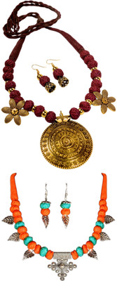 HOUSE OFF COMMON Oxidised Silver Multicolor, Orange, Blue Jewellery Set(Pack of 2)