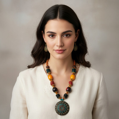 ANJALUXE Oxidised Silver Gold-plated Multicolor Jewellery Set(Pack of 1)