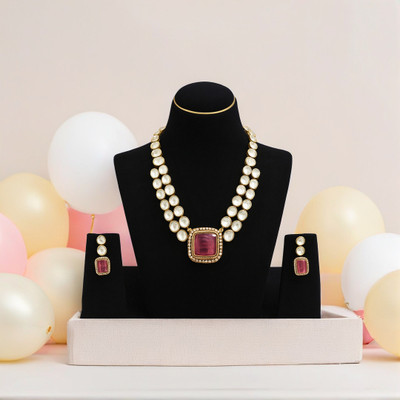 Jumka Designer Alloy Gold-plated Pink, White Jewellery Set(Pack of 3)