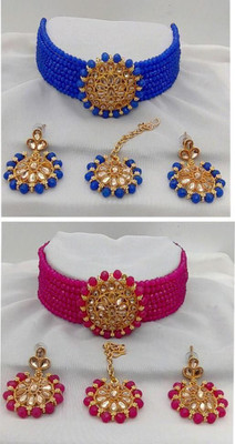 JMBW INTERNATIONAL Alloy Gold-plated Blue, Pink Jewellery Set(Pack of 2)