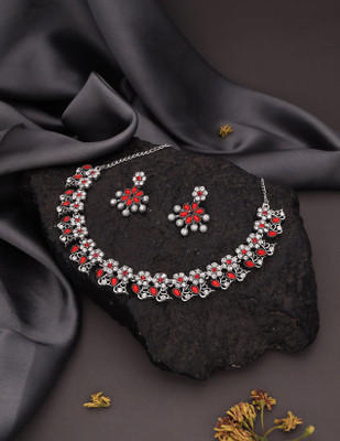 Sangria Brass Gold-plated Silver, Red Jewellery Set(Pack of 1)