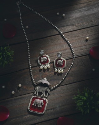 ZALA TRENDS Silver Silver Red Jewellery Set(Pack of 1)