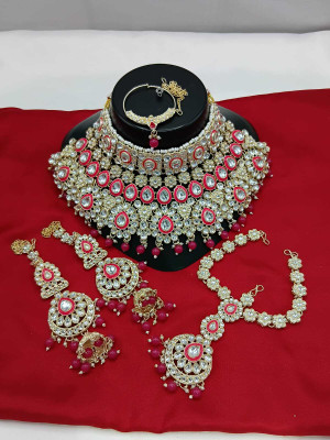 CHARBHUJA Alloy Gold-plated Pink Jewellery Set(Pack of 5)