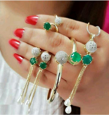 M Creation Alloy Gold-plated Green Jewellery Set(Pack of 1)