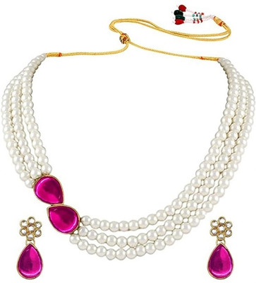 Nivaan Brass Brass White, Pink Jewellery Set(Pack of 1)