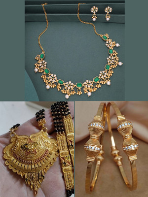 Sangria Brass Gold-plated Blue, Green Jewellery Set(Pack of 3)