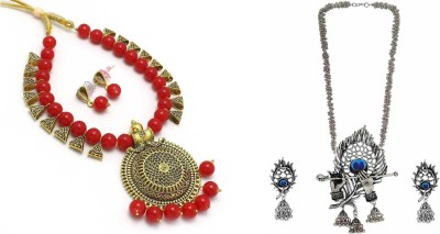 Dev Fashion Alloy NA, Gold-plated Silver, Red Jewellery Set(Pack of 2)