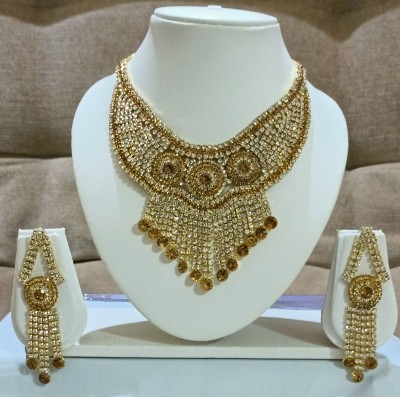 Gaazi jewellers Brass Gold-plated White, Multicolor, Gold Jewellery Set(Pack of 2)