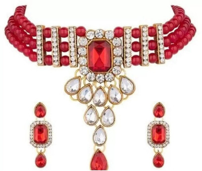 RAHUL TRADERS Alloy Gold-plated Red Jewellery Set(Pack of 1)