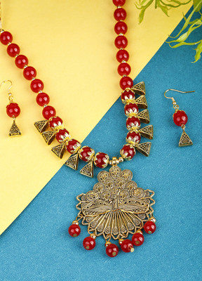 DEGHLAM Alloy Gold-plated Red Jewellery Set(Pack of 3)