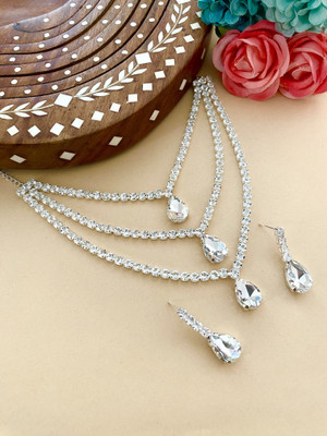 Vacker Alloy Silver White Jewellery Set(Pack of 1)