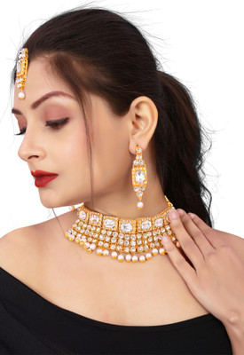 Hemshail Alloy Gold-plated White Jewellery Set(Pack of 4)
