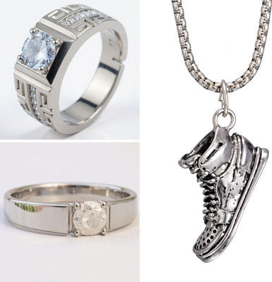 KURMASHOP Stainless Steel Sterling Silver Silver, White Jewellery Set(Pack of 3)