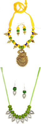 HOUSE OFF COMMON Oxidised Silver Yellow, Green Jewellery Set(Pack of 2)