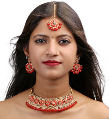 Queen Art Alloy Gold-plated Red Jewellery Set(Pack of 1)