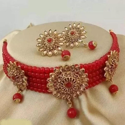 jatin imitation Metal Gold-plated Red Jewellery Set(Pack of 3)