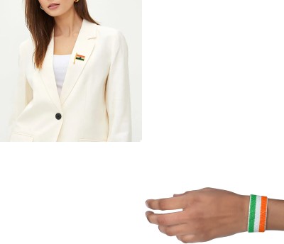 DzineTrendz Strechable Tiranga Indian Flag Bracelet & Brooch lapel pin Combo Men & Women(Multicolor, Pack of 2)