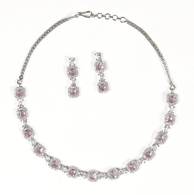 GEMRON JEWEL Brass Rhodium White, Pink Jewellery Set(Pack of 1)