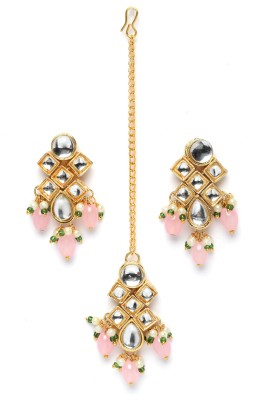 MD KARAT ART M.D KARAT ART kundan earring set with mangtika 22k gold pated (ER 0006E) Beads Alloy Earring Set