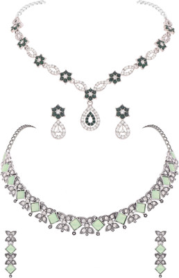 Sangria Brass Gold-plated Silver, White Jewellery Set(Pack of 2)