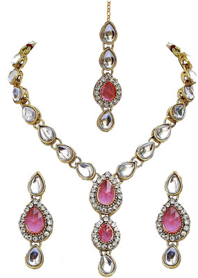 Nivaan Alloy Gold-plated Pink, Silver Jewellery Set(Pack of 1)