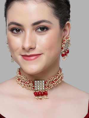 Karatcart Alloy Gold-plated Red Jewellery Set(Pack of 1)
