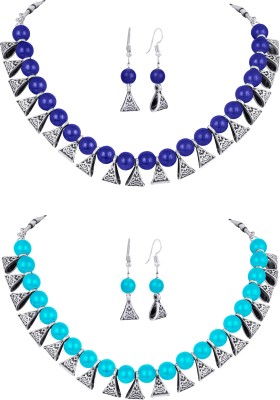 TAP Fashion Brass Silver Blue Jewellery Set(Pack of 1)