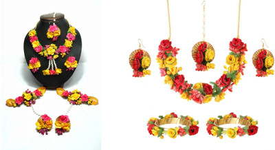 Rakhdi Jewellery Fabric Multicolor, Yellow, Pink, Red, Green Jewellery Set(Pack of 2)