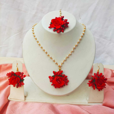 papa ki pari Fabric Red Jewellery Set(Pack of 1)