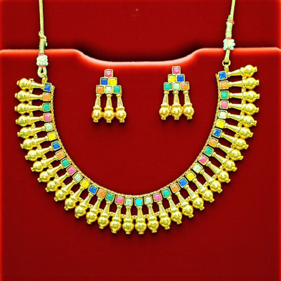 Aroras Bridal & Fashion Jewellery Brass Gold-plated Multicolor Jewellery Set(Pack of 1)