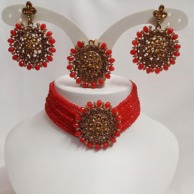 Ruhi Dori Gold-plated Red Jewellery Set(Pack of 1)