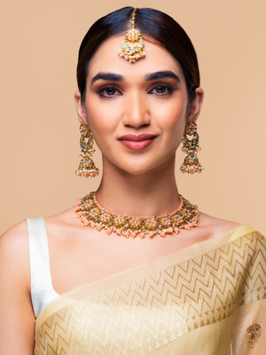Priyaasi Alloy Gold-plated Orange, Gold Jewellery Set(Pack of 1)