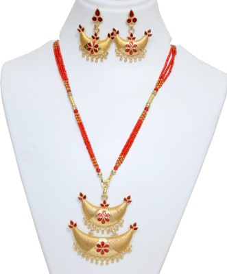 LMB IIMITATION Copper Gold-plated Red Jewellery Set(Pack of 1)