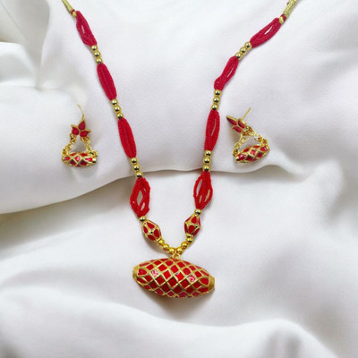 Daneen Jewellery Copper Gold-plated Red Jewellery Set(Pack of 3)