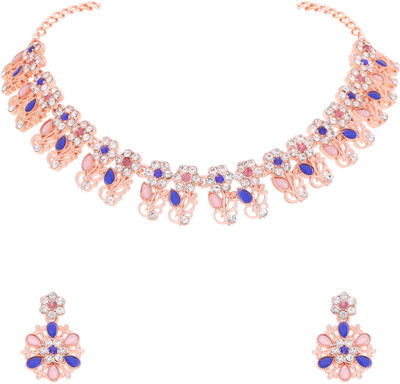 Vedda Brass Gold-plated Rose Gold, Blue, Pink Jewellery Set(Pack of 1)