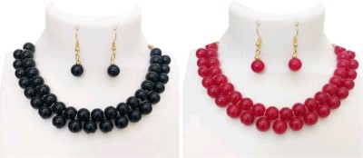 JewelShadi Alloy Gold-plated Black, Red Jewellery Set(Pack of 2)