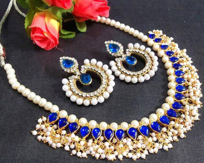 SHREE MAULI CREATION Alloy Gold-plated Blue Jewellery Set(Pack of 3)