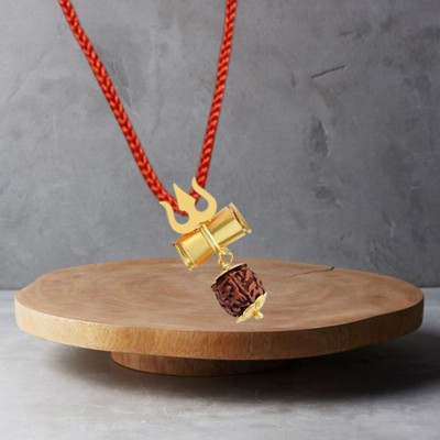 Kuttumb Gems & Jewels Most Demanded Bhagwan Mahadev Dotted Locket Pendant With Dhaga Gold-plated Brass Pendant Set